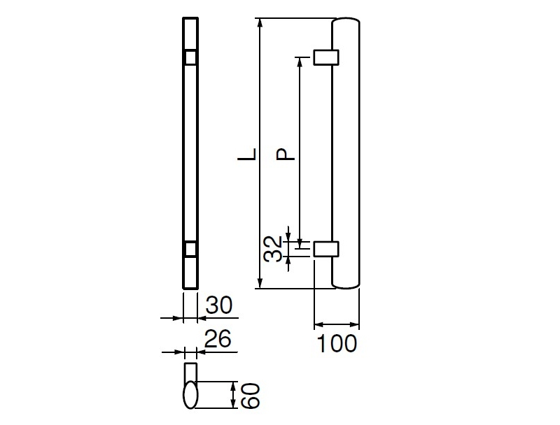 自然木楕円取手 両面用(自然木+真チュウ/M8×65) 標準扉厚 29mm～41mm