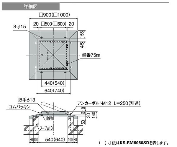 KS-RM6060SD ステンレス屋上点検ハッチ(ガスダンパー式・先施工型) ナスタ(キョーワナスタ)