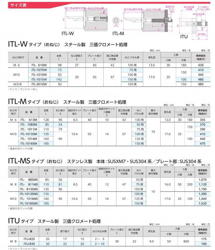 ITハンガーITL-Mタイプ（おねじ） スチール製三価クロメート処理