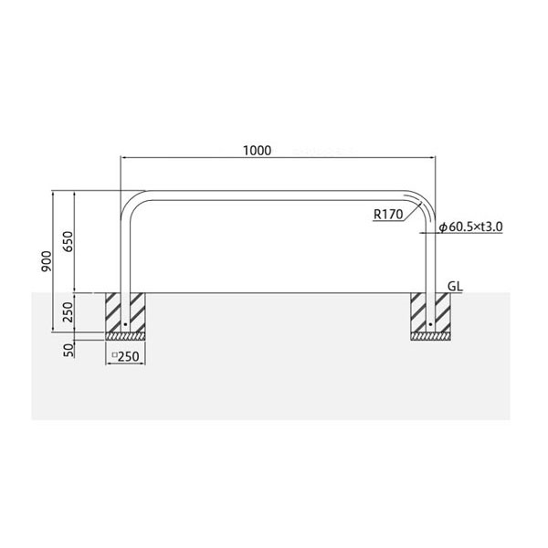 バリカー横型 車止め スタンダード ステンレスタイプ φ60.5 W1000 H650