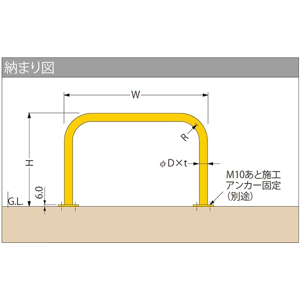 アーチ型 固定式 後付けタイプ ステンレス製 車止め YA6L20-A カネソウ