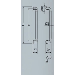 L形ハーモニー取手　両面用(自然木+亜鉛合金/M6×80)