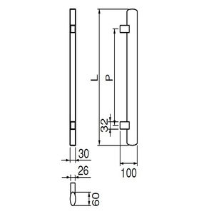 自然木楕円取手　両面用(自然木+真チュウ/M8×65)　標準扉厚 29mm～41mm