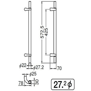 ステンレノマ取手　両面用(ステンレス/M6×60)　標準扉厚 31m～45mm