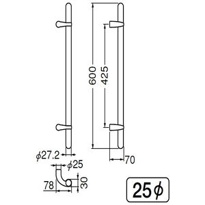 ウッドカプセル取手　両面用(積層+ステンレス/M6×60)　標準扉厚 31m～45mm