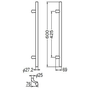 ウッド丸型取手　両面用(積層+ステンレス/M6×60)　標準扉厚 31m～45mm