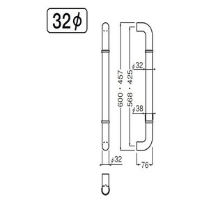 ステン丸棒取手　両面用(ステンレス+塩ビ/M8×90) 標準扉厚 26mm～45mm