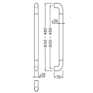 パッド取手　両面用(真チュウ+ゴム/M8×70)　標準扉厚 25mm～48mm