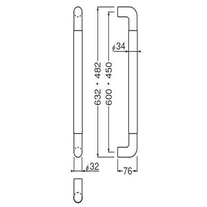 ステンエルボ取手　両面用(ステレスン+ゴム/M8×70)　標準扉厚 25mm～48mm