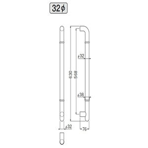 ステンF形丸棒取手　両面用(ステンレス/M8×90) 標準扉厚 30mm～41mm