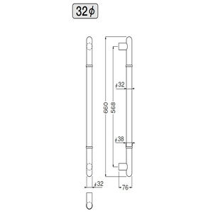 ステンT形丸棒取手　両面用(ステンレス/M8×65) 標準扉厚 30mm～41mm