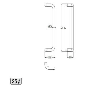 L形丸棒取手 両面用(ステンレス/M6×85)　標準扉厚 18mm～42mm