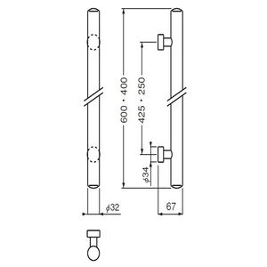 甲丸丸棒取手　両面用(真チュウ/M8×60)　標準扉厚 31mm～41mm