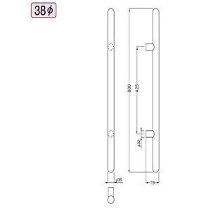 カプセル取手　両面用(真チュウ/M8×70)　標準扉厚 33mm～50mm