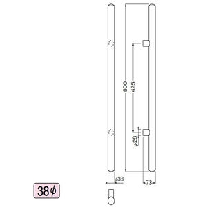 甲丸丸棒取手　両面用(真チュウ/M8×60)　標準扉厚 33mm～41mm