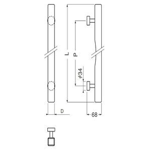 ウッド角棒取手　両面用(積層+真チュウ/M8×60)　標準扉厚 27mm～41mm