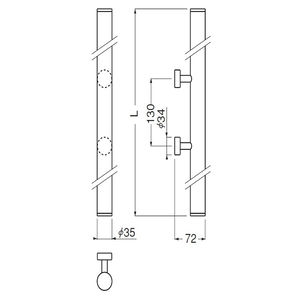 ウッドラウンドヘッド取手　両面用(積層+真チュウ/M8×60)　標準扉厚 27mm～41mm