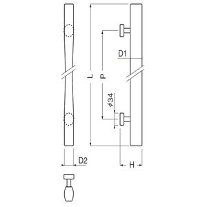 飛鳥取手 両面用(積層+真チュウ/M8×60)　標準扉厚 27mm～41mm