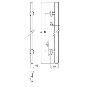 ステンレス楕円取手 両面用(ステンレス+真チュウ/M8×60)　標準扉厚 27mm～41mm