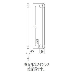 エントリー取手 両面用(真チュウ+ステンレス/M6×60)　標準扉厚 17mm～45mm