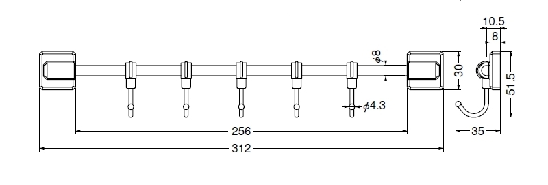 eスライドフック5連(ABS+ステンレス)Uピンタイプ