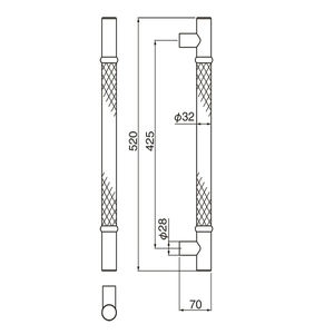 イントレチャート取手　両面用（ステンレス+本革/M8×60）標準扉厚33～41mm