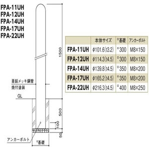 スチール製　ロングピラー　固定式(埋込500)　フックなし