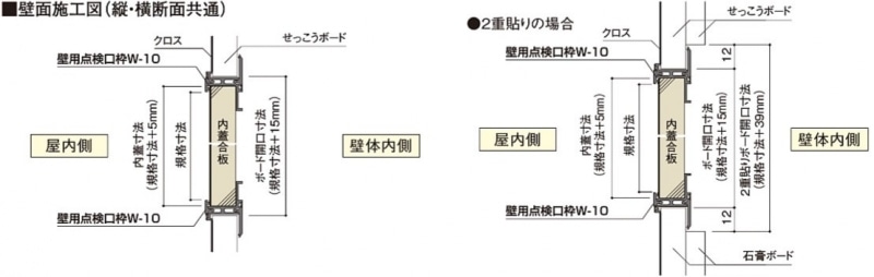 壁点検口枠　W-10（ボード厚9.5mm用）