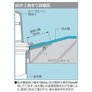 鋳鉄製ルーフドレン　防水層張掛け幅 100mm　打込型　アスファルト・改質アスファルトシート防水用　たて引き　ねじ込み式