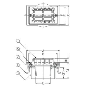 鋳鉄製ルーフドレン　外廊下排水用　打込型　塗膜・モルタル防水用　たて引き　差し込み式