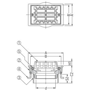 鋳鉄製ルーフドレン　外廊下排水用　打込型　塗膜・モルタル防水用　たて引き　ねじ込み式