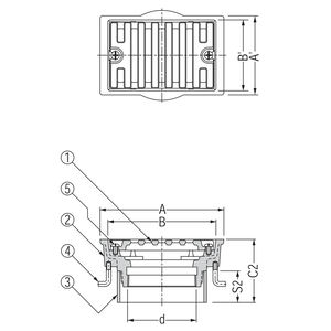 鋳鉄製ルーフドレン　外廊下排水用　打込型　塗膜・モルタル防水用　たて引き　ねじ込み式