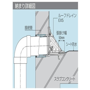 鋳鉄製ルーフドレン　防水層張掛け幅 50mm　打込型　シート・屋根部塗膜防水用　よこ引き　ねじ込み式