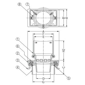 鋳鉄製ルーフドレン　外廊下排水用　PC工場向　塗膜・モルタル防水用　たて引き　差し込み式