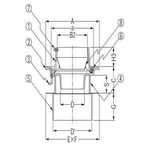 鋳鉄製ルーフドレン　デッキプレート打込型　塗膜・モルタル防水用　たて引き　差し込み式