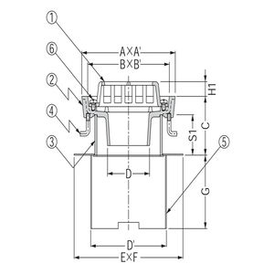 鋳鉄製ルーフドレン　外廊下排水用　デッキプレート打込型　塗膜・モルタル防水用　たて引き　差し込み式