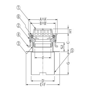 鋳鉄製ルーフドレン　外廊下排水用　デッキプレート打込型　塗膜・モルタル防水用　たて引き　ねじ込み式