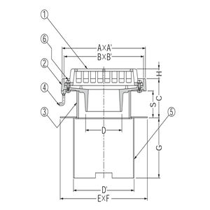 鋳鉄製ルーフドレン　外廊下排水用　デッキプレート打込型　塗膜・モルタル防水用　たて引き　差し込み式