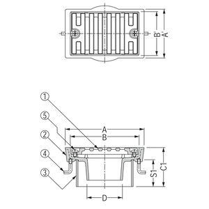 ステンレス鋳鋼製ルーフドレン　外廊下排水用　打込型　塗膜・モルタル防水用　たて引き　差し込み式