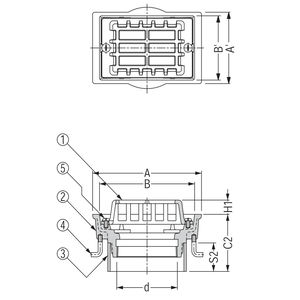 ステンレス鋳鋼製ルーフドレン　外廊下排水用　打込型　塗膜・モルタル防水用　たて引き　ねじ込み式