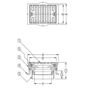 ステンレス鋳鋼製ルーフドレン　外廊下排水用　打込型　塗膜・モルタル防水用　たて引き　ねじ込み式