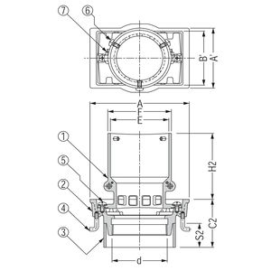 ステンレス鋳鋼製ルーフドレン　外廊下排水用　打込型　塗膜・モルタル防水用　たて引き　ねじ込み式