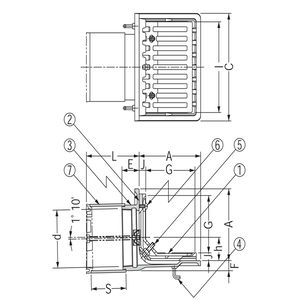 ステンレス鋳鋼製ルーフドレン　打込型　アスファルト・シート防水用　よこ引き　ねじ込み式（ESXC-L:L型ストレーナー付）