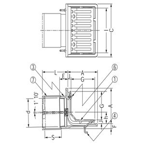 ステンレス鋳鋼製ルーフドレン　打込型　塗膜・モルタル防水用　よこ引き　ねじ込み式（ESXG-L:L型ストレーナー付）