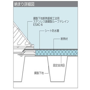 ステンレス鋳鋼製ルーフドレン 鋼製下地断熱屋根工法用　アスファルト・シート防水用　よこ引き　ねじ込み式