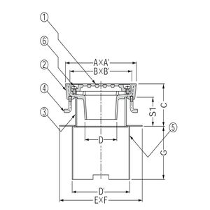 ステンレス鋳鋼製ルーフドレン　外廊下排水用　デッキプレート打込型　塗膜・モルタル防水用　たて引き　差し込み式