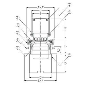 ステンレス鋳鋼製ルーフドレン　外廊下排水用　デッキプレート打込型　塗膜・モルタル防水用　たて引き　ねじ込み式