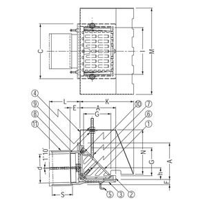 ステンレス鋳鋼製ルーフドレン　融雪型　打込型　アスファルト・シート防水用　よこ引き　ねじ込み式