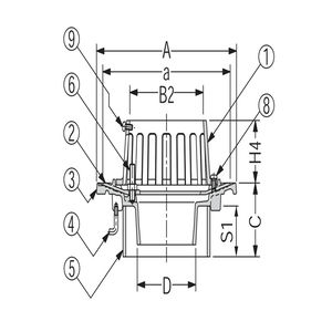 アルミニウム鋳鋼製ルーフドレン　打込型　アスファルト・シート防水用　たて引き　差し込み式