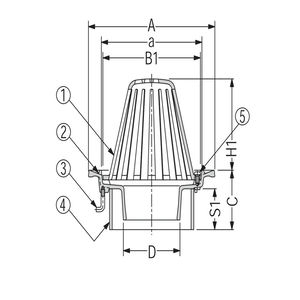 アルミニウム鋳鋼製ルーフドレン　打込型　塗膜・モルタル防水用　たて引き　差し込み式